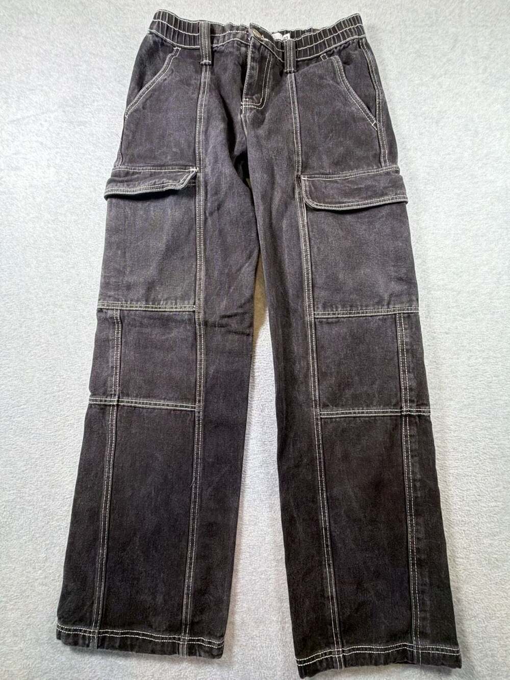 Refuge Denim Black Cargo Pants with Contrast Stitching